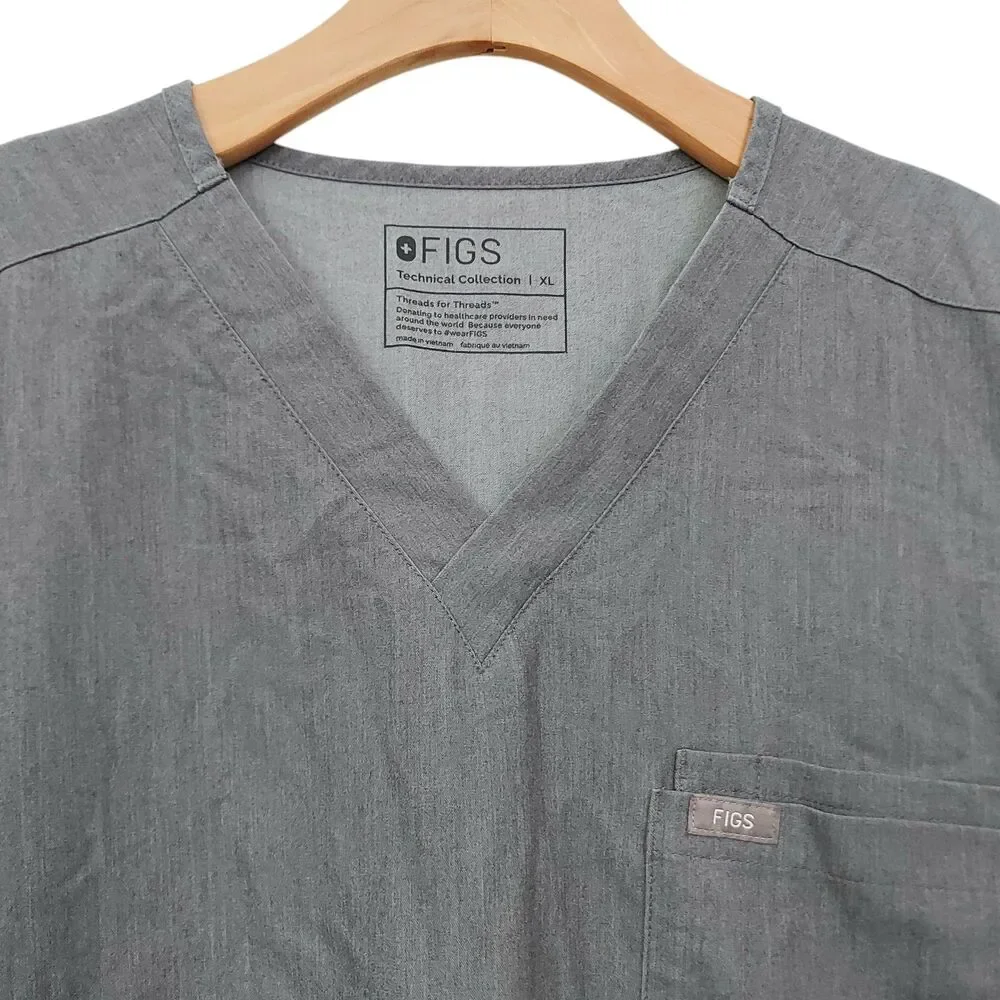 Figs Leon Three-Pocket Scrub Top Mens XL Gray Short Sleeve Utility Uniform Work